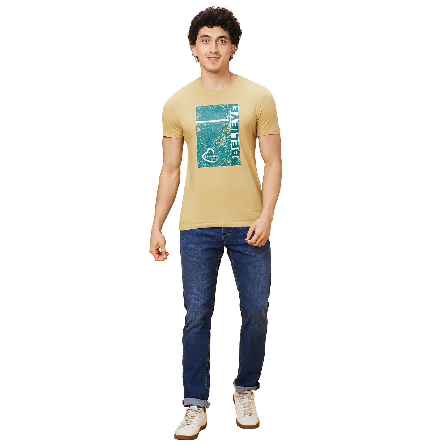 Khaki Regular Fit Men's Short Sleeves T-Shirt by Being Human Clothing - Image 5