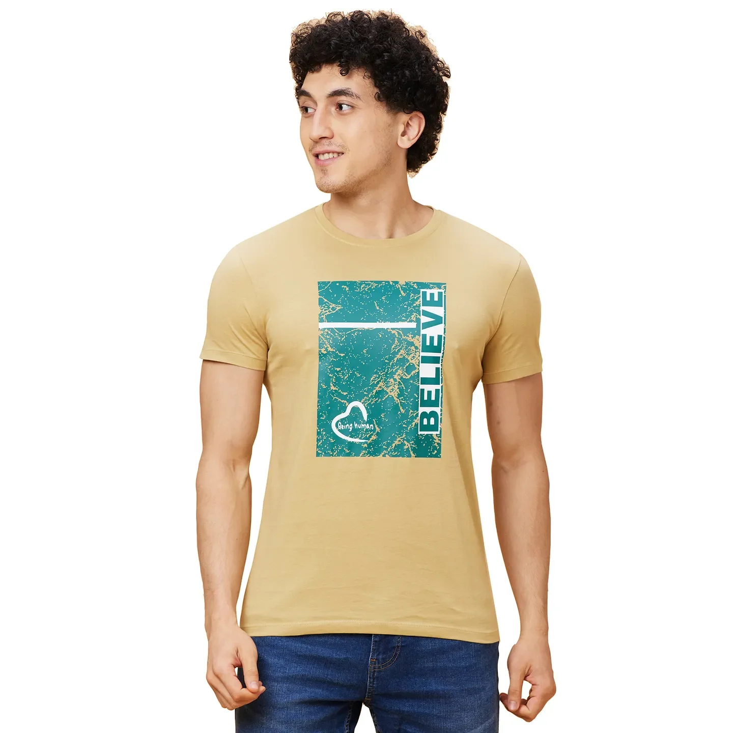 Khaki Regular Fit Men's Short Sleeves T-Shirt by Being Human Clothing - Image 6