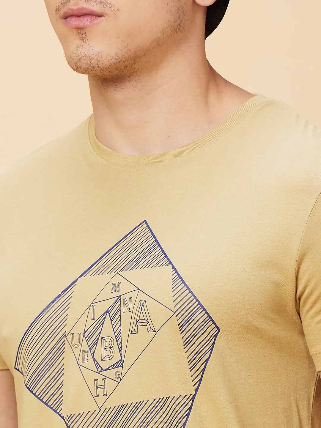 Light Khaki Regular Fit Round Neck Men's T-Shirt by Being Human Clothing - Image 2