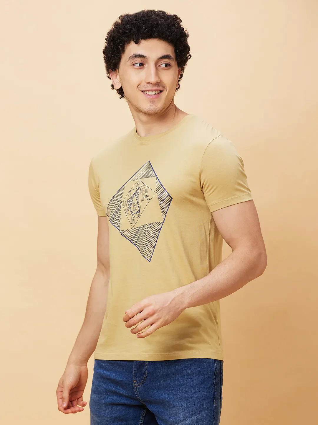 Light Khaki Regular Fit Round Neck Men's T-Shirt by Being Human Clothing - Image 3