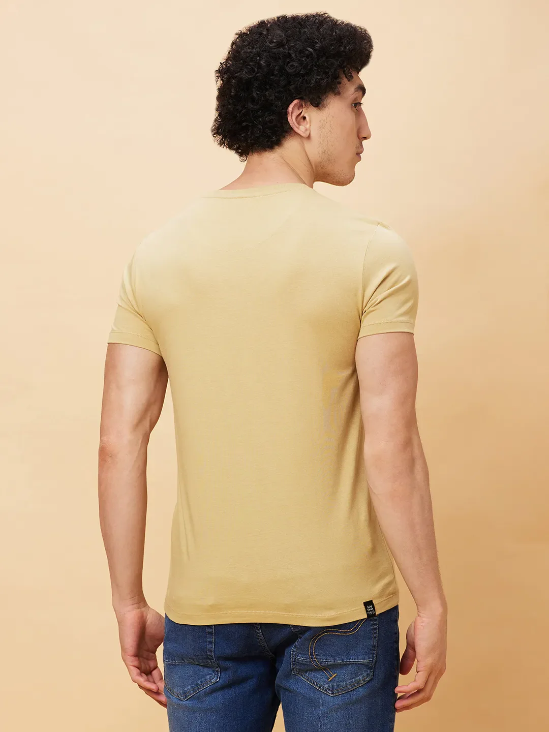 Light Khaki Regular Fit Round Neck Men's T-Shirt by Being Human Clothing - Image 4