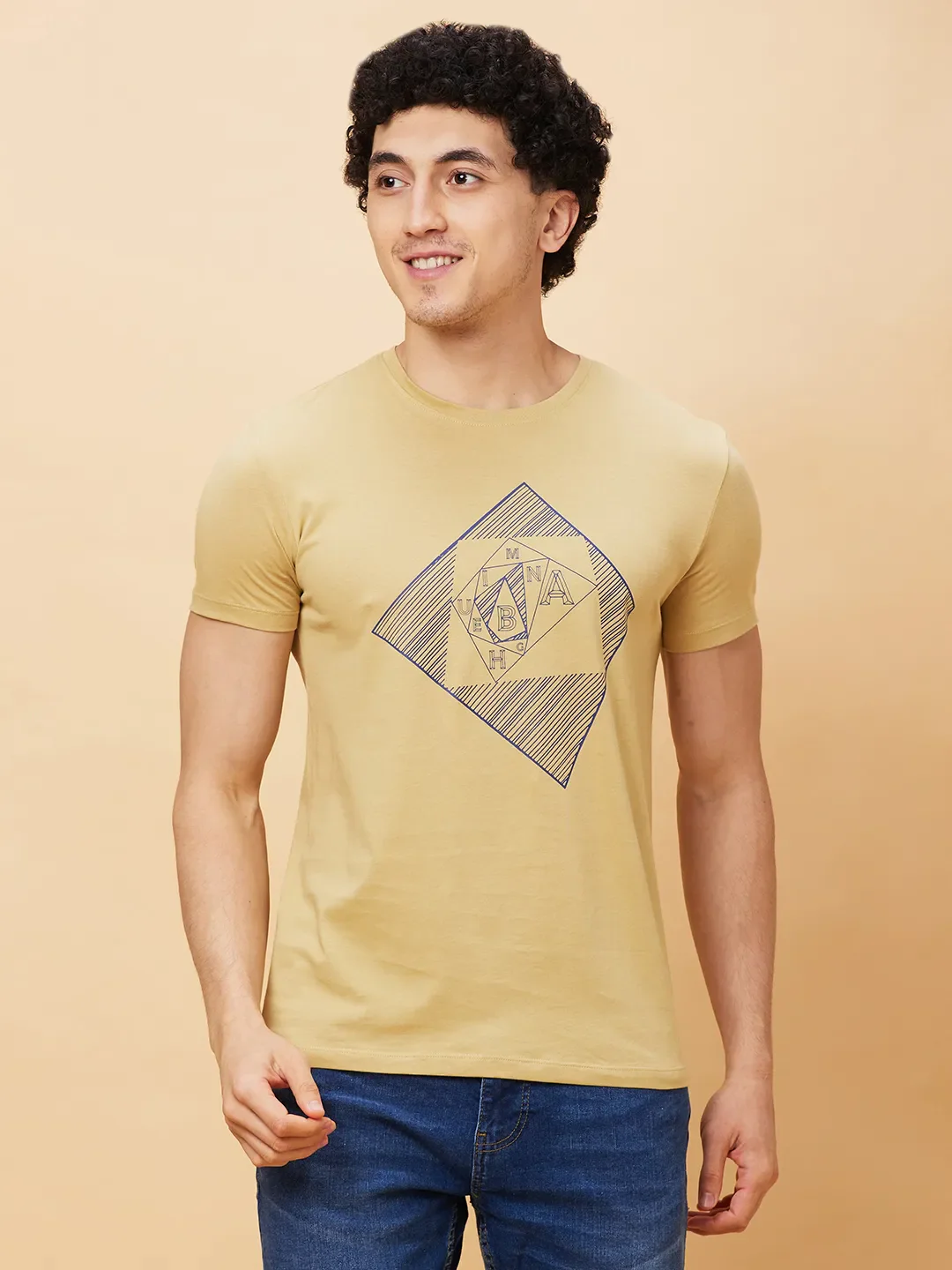 Light Khaki Regular Fit Round Neck Men's T-Shirt by Being Human Clothing - Image 6