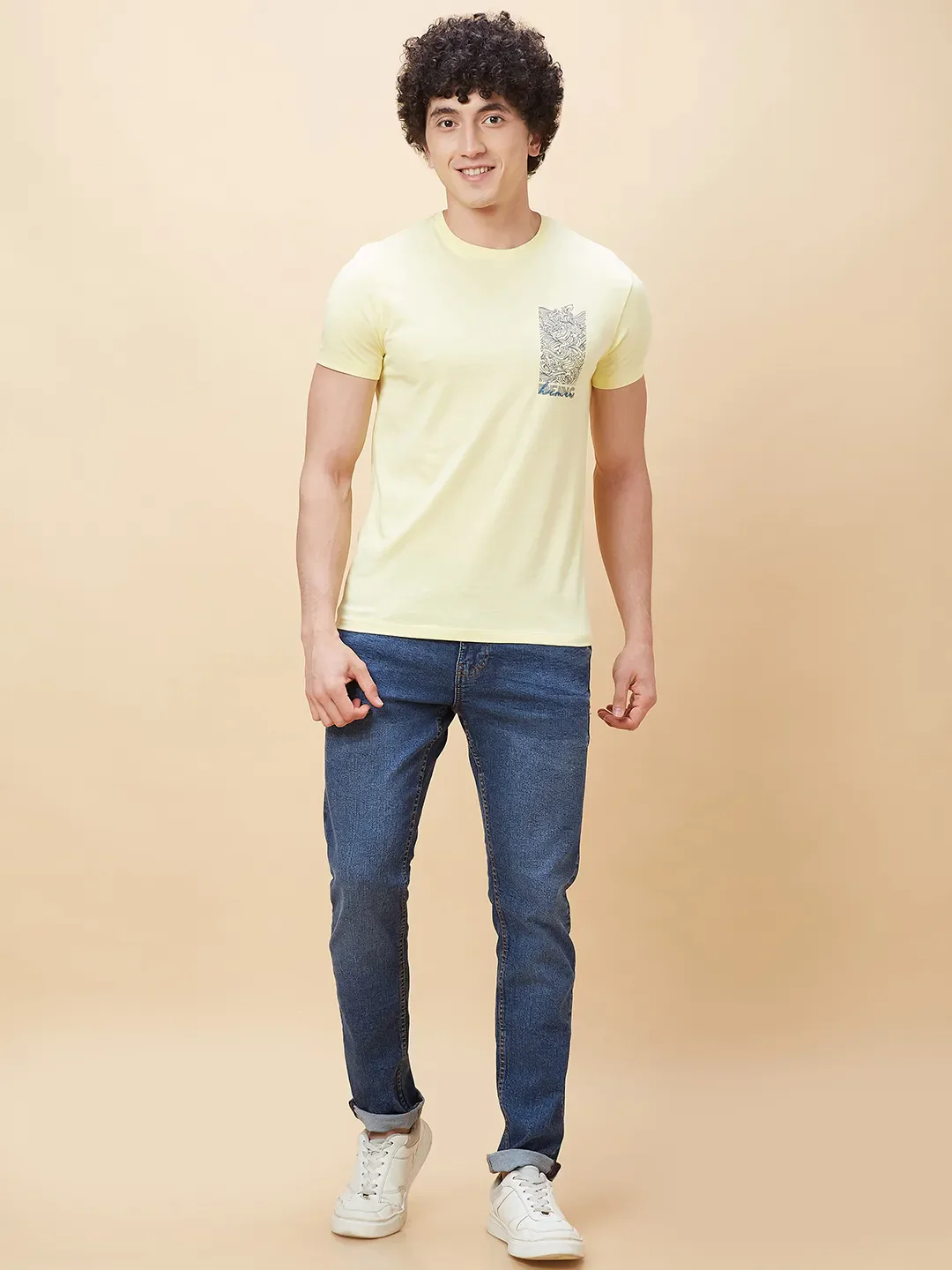Yellow Regular Fit Men's Short Sleeves T-Shirt by Being Human Clothing - Image 2