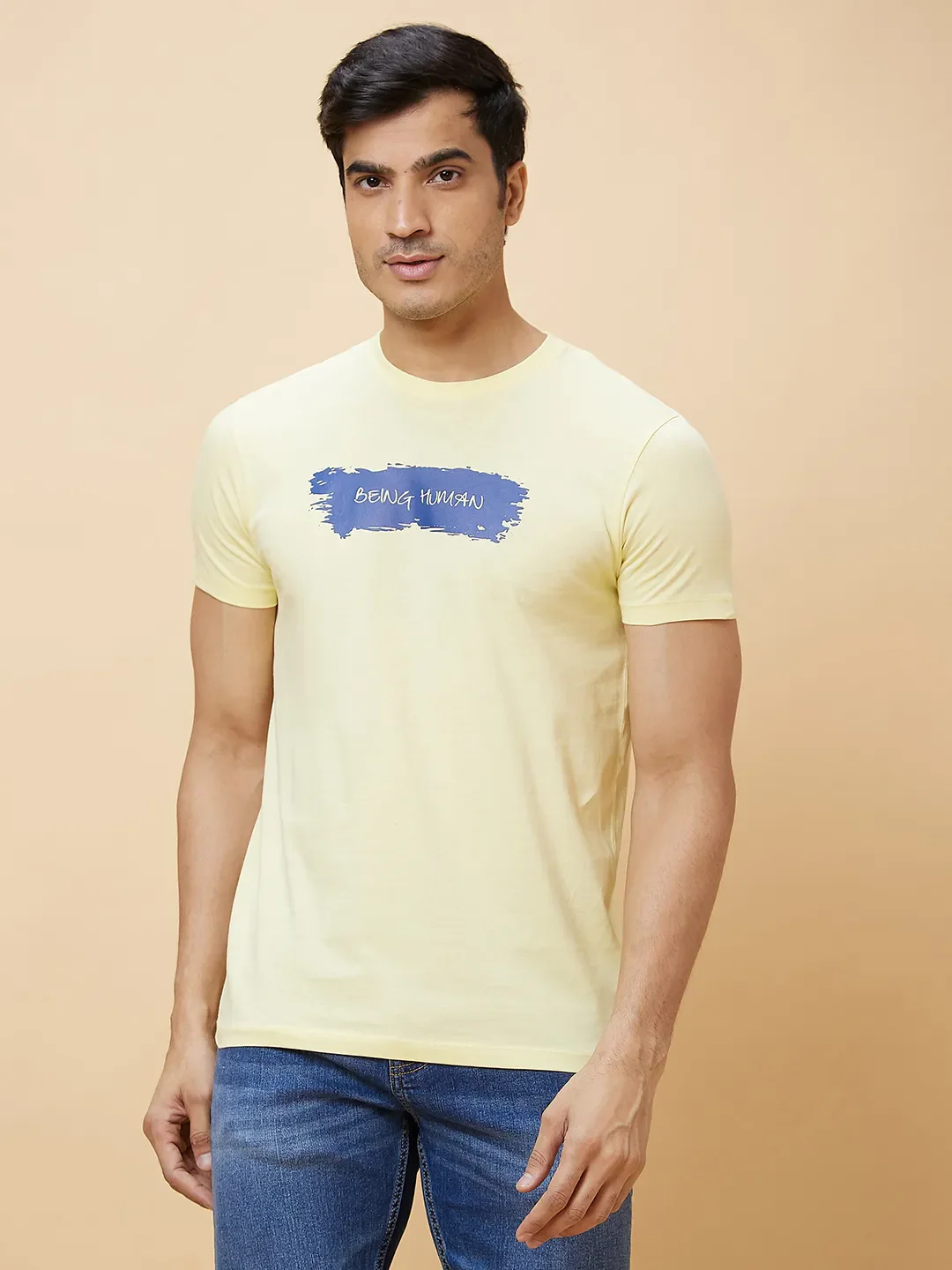 Yellow Regular Fit Men's Short Sleeves T-Shirt by Being Human Clothing