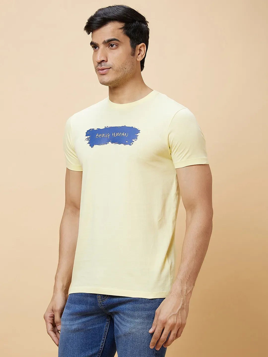 Yellow Regular Fit Men's Short Sleeves T-Shirt by Being Human Clothing - Image 3