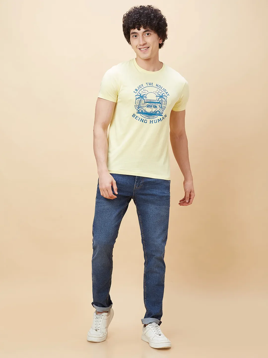 Yellow Regular Fit Men's Short Sleeves T-Shirt by Being Human Clothing - Image 2