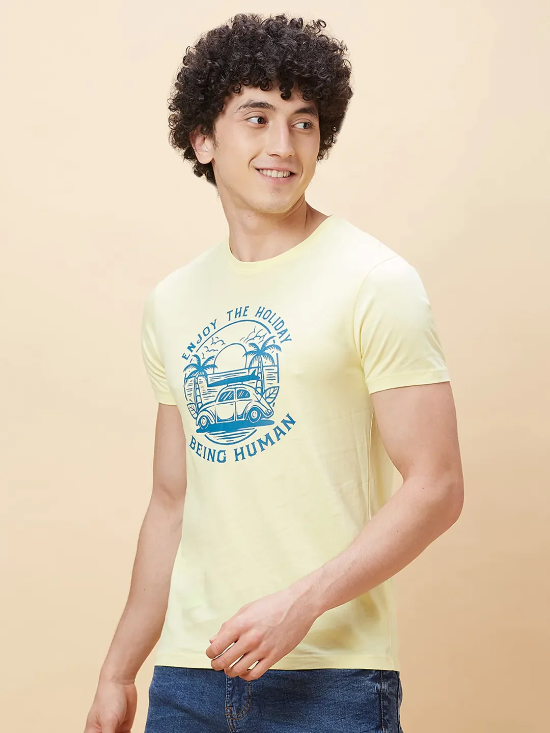 Yellow Regular Fit Men's Short Sleeves T-Shirt by Being Human Clothing - Image 4