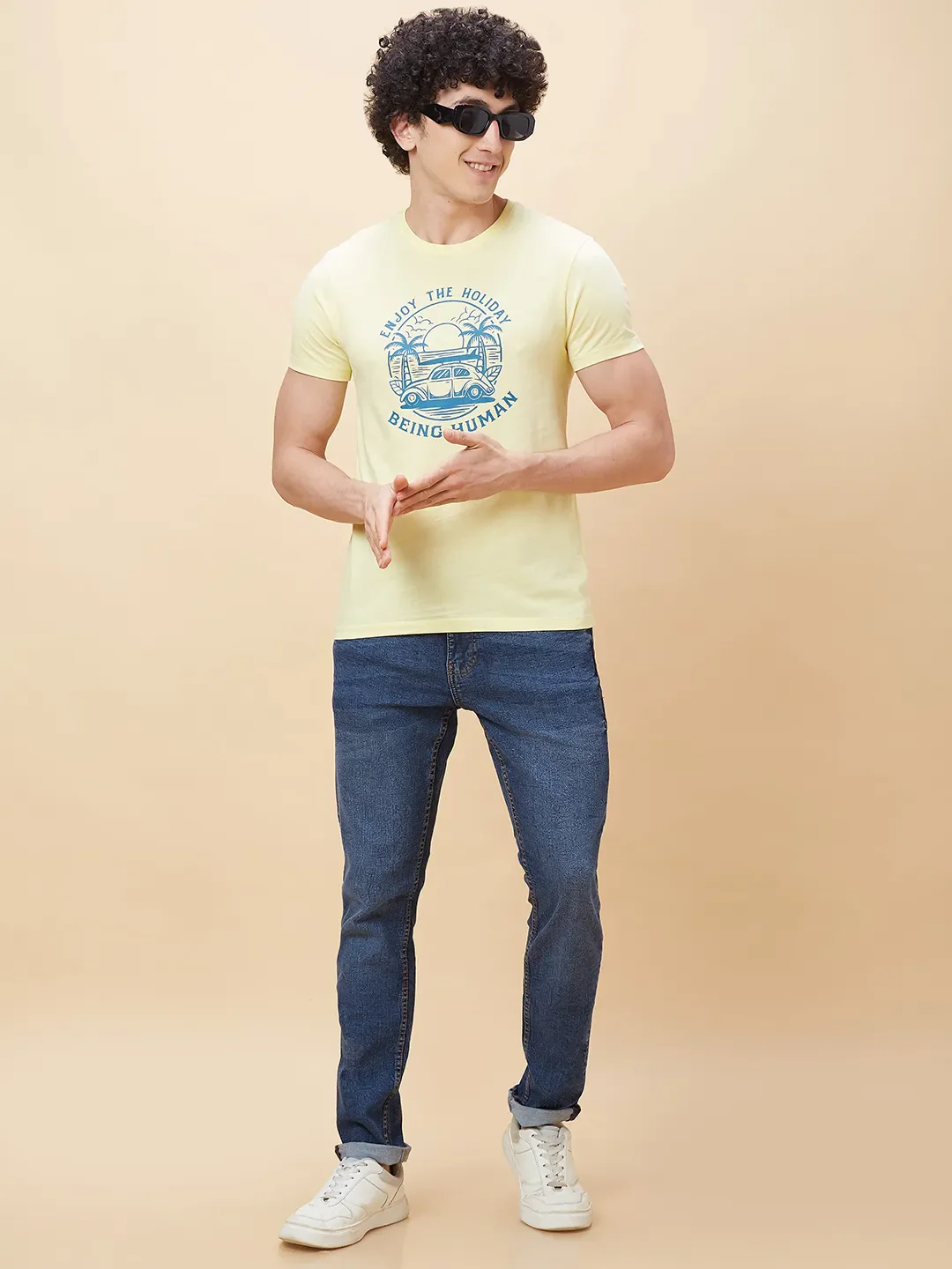 Yellow Regular Fit Men's Short Sleeves T-Shirt by Being Human Clothing - Image 6