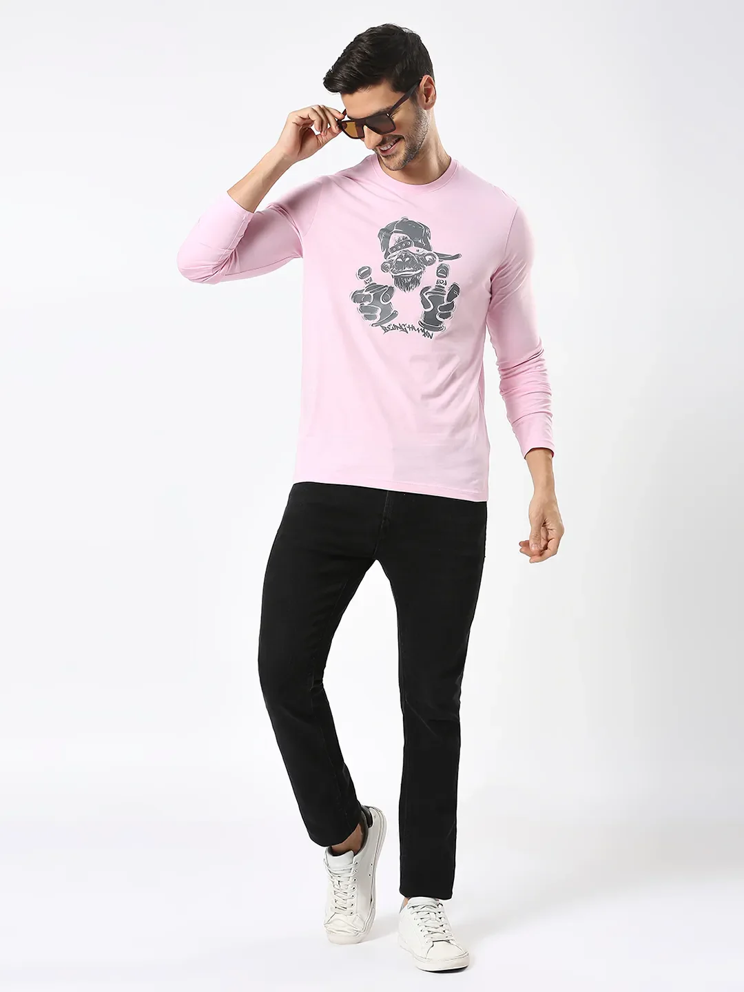 Pink Regular Fit Men's Long Sleeves T-Shirt by Being Human Clothing