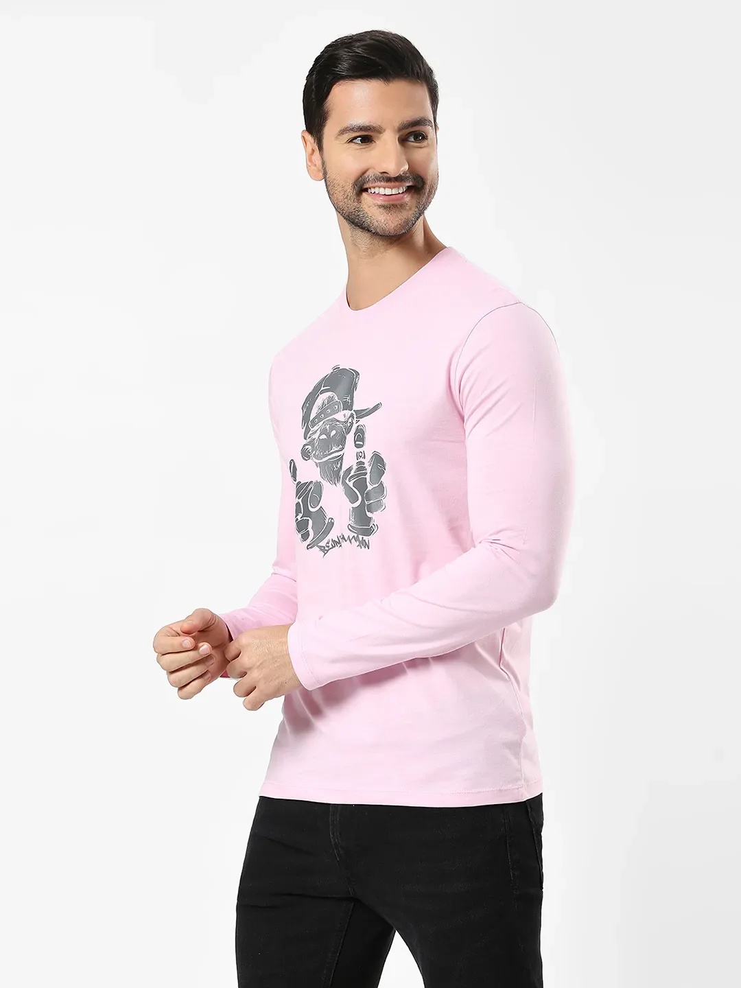 Pink Regular Fit Men's Long Sleeves T-Shirt by Being Human Clothing - Image 5