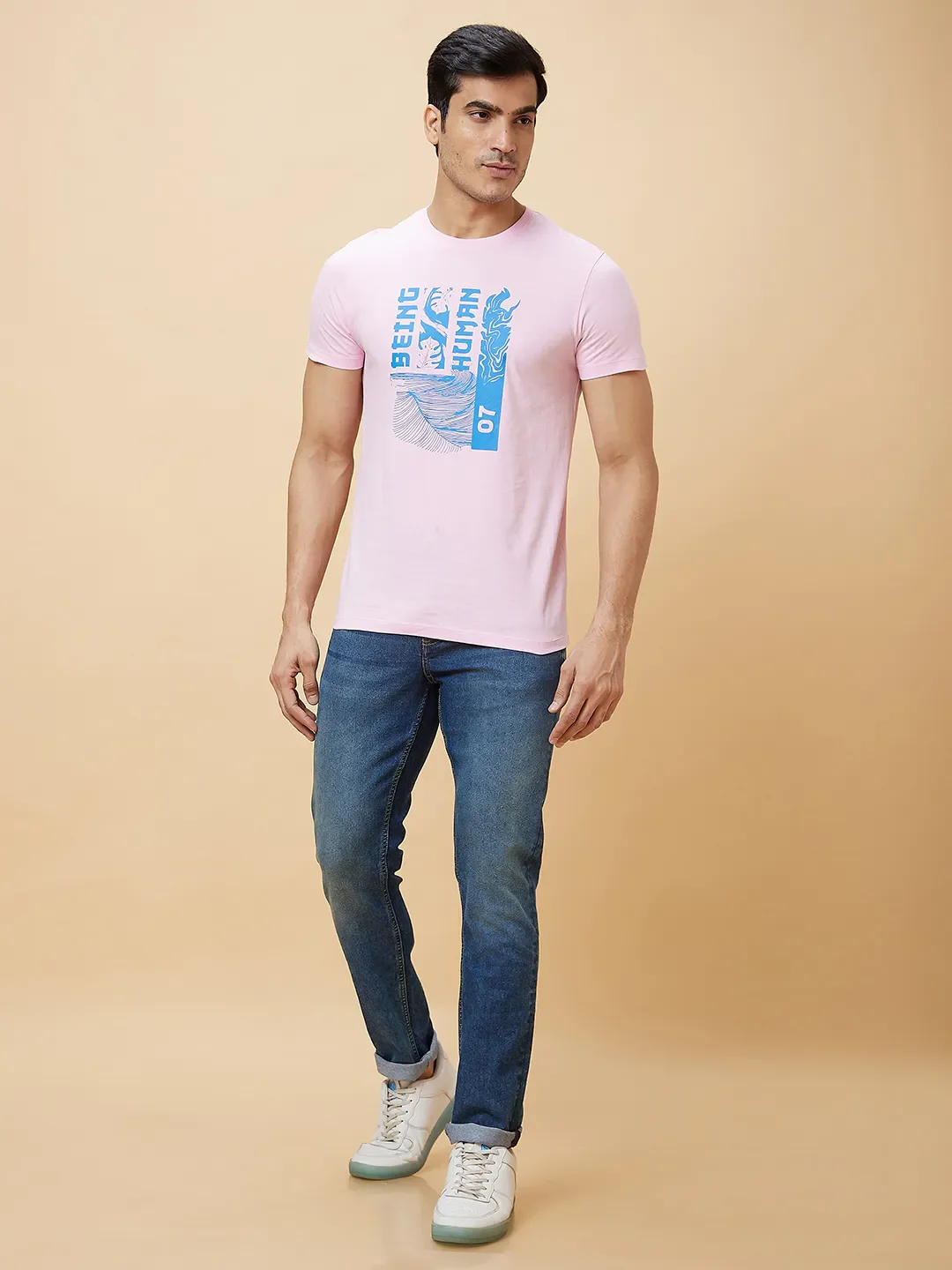 Pink Regular Fit Men's Short Sleeves T-Shirt by Being Human Clothing - Image 2