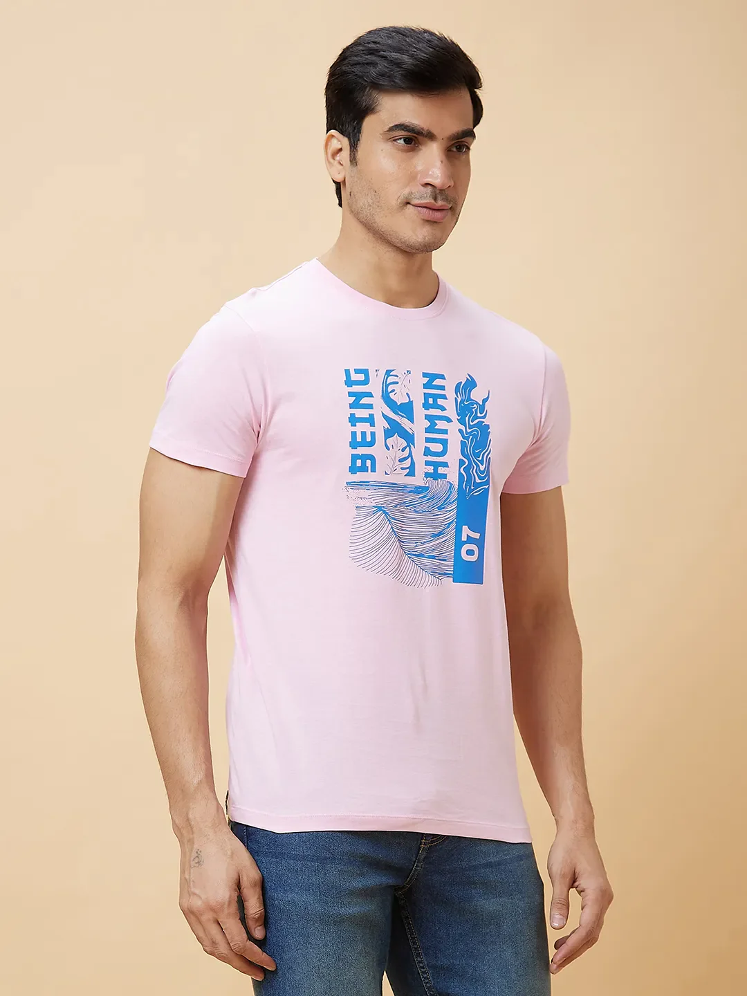 Pink Regular Fit Men's Short Sleeves T-Shirt by Being Human Clothing - Image 3