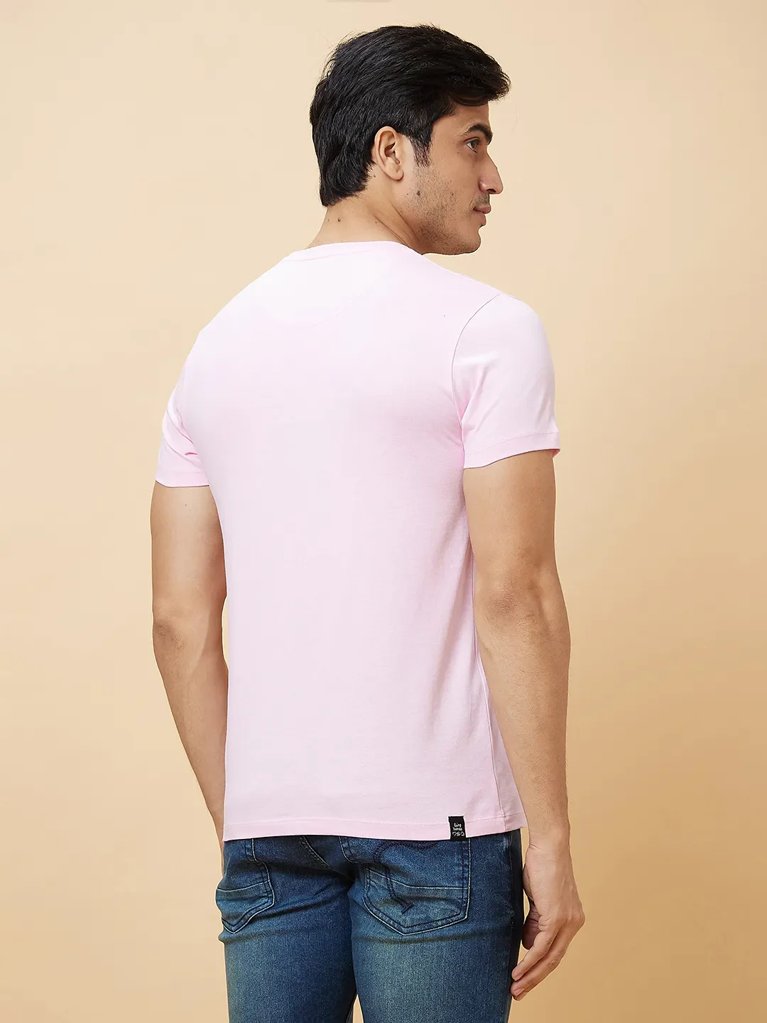 Light Pink Regular Fit Round Neck Men's T-Shirt by Being Human Clothing - Image 4