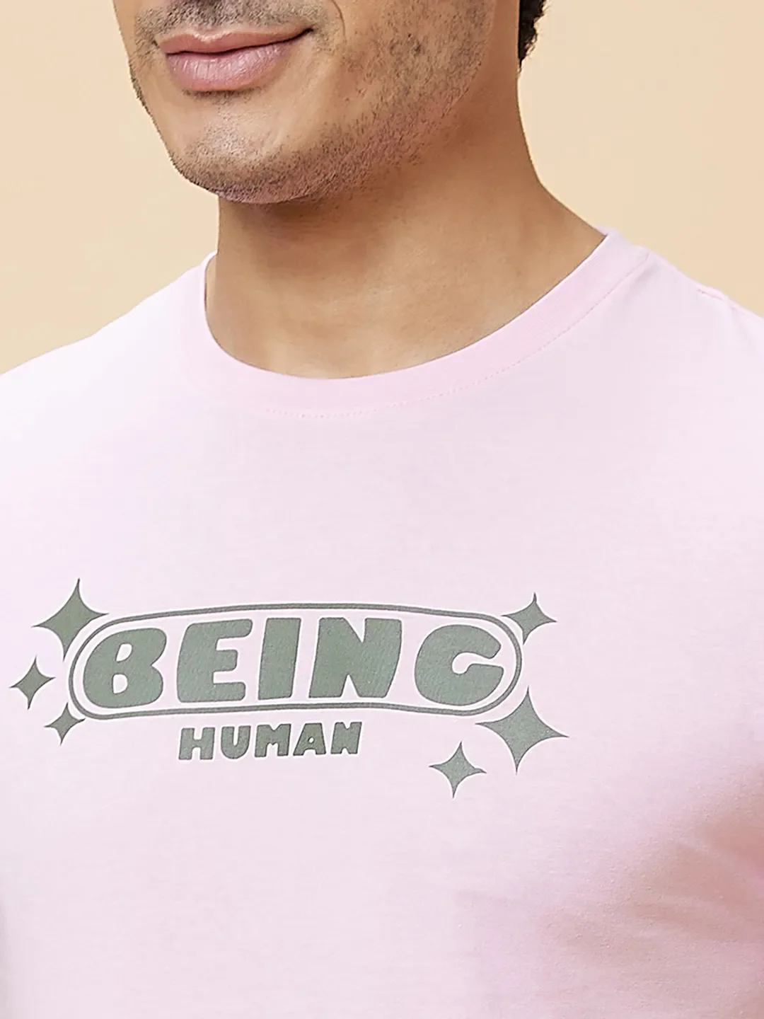 Light Pink Regular Fit Round Neck Men's T-Shirt by Being Human Clothing - Image 5
