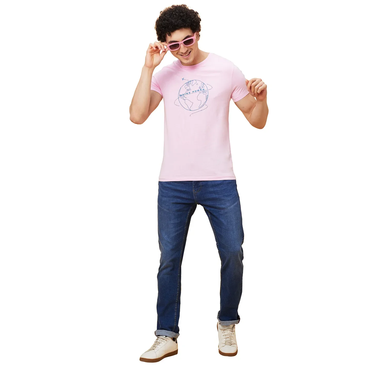 Light Pink Regular Fit Round Neck Men's T-Shirt by Being Human Clothing
