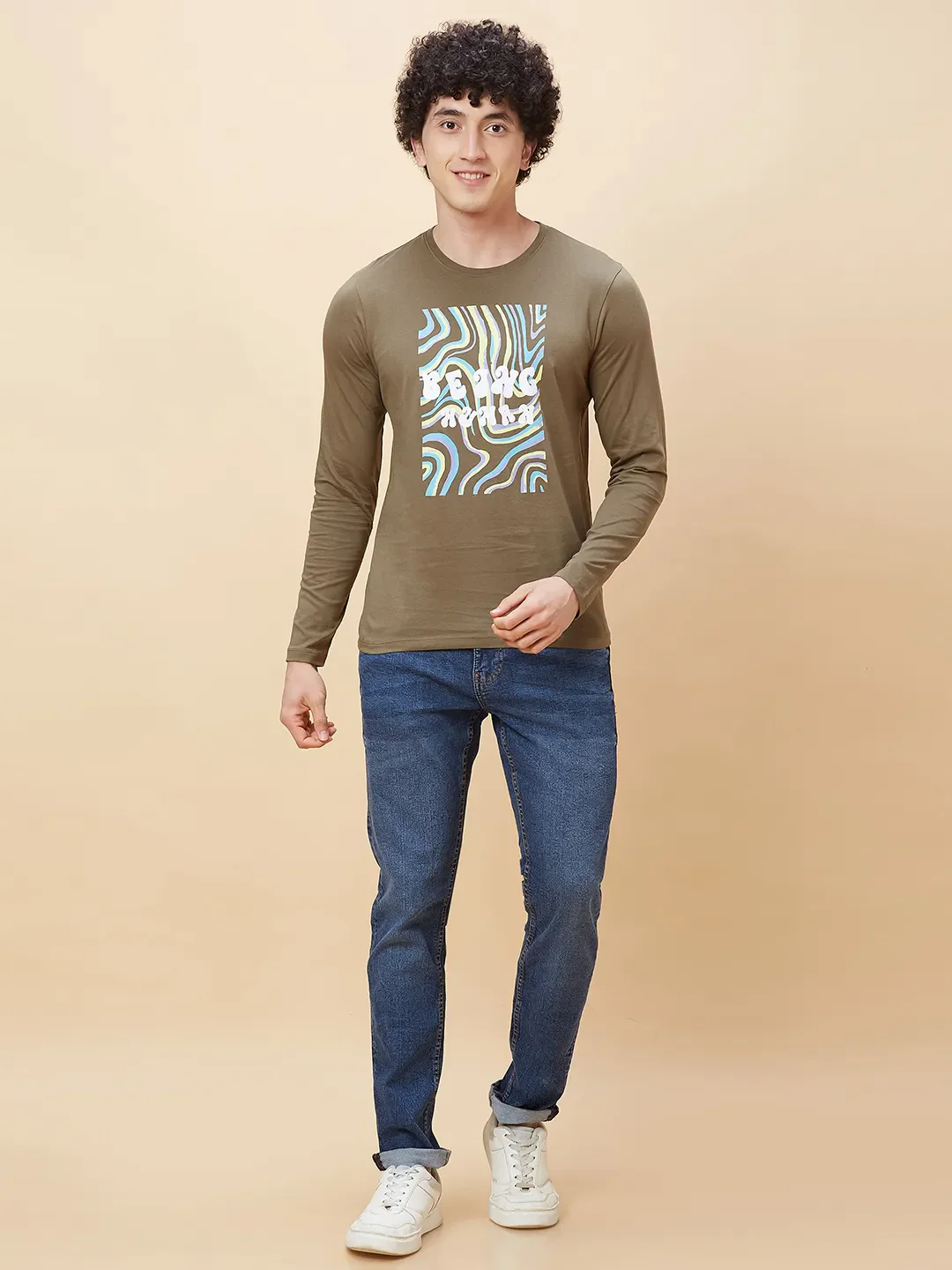 Green Regular Fit Men's Long Sleeves T-Shirt by Being Human Clothing - Image 5