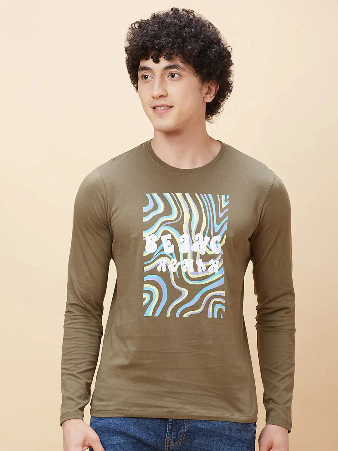 Green Regular Fit Men's Long Sleeves T-Shirt by Being Human Clothing - Image 6