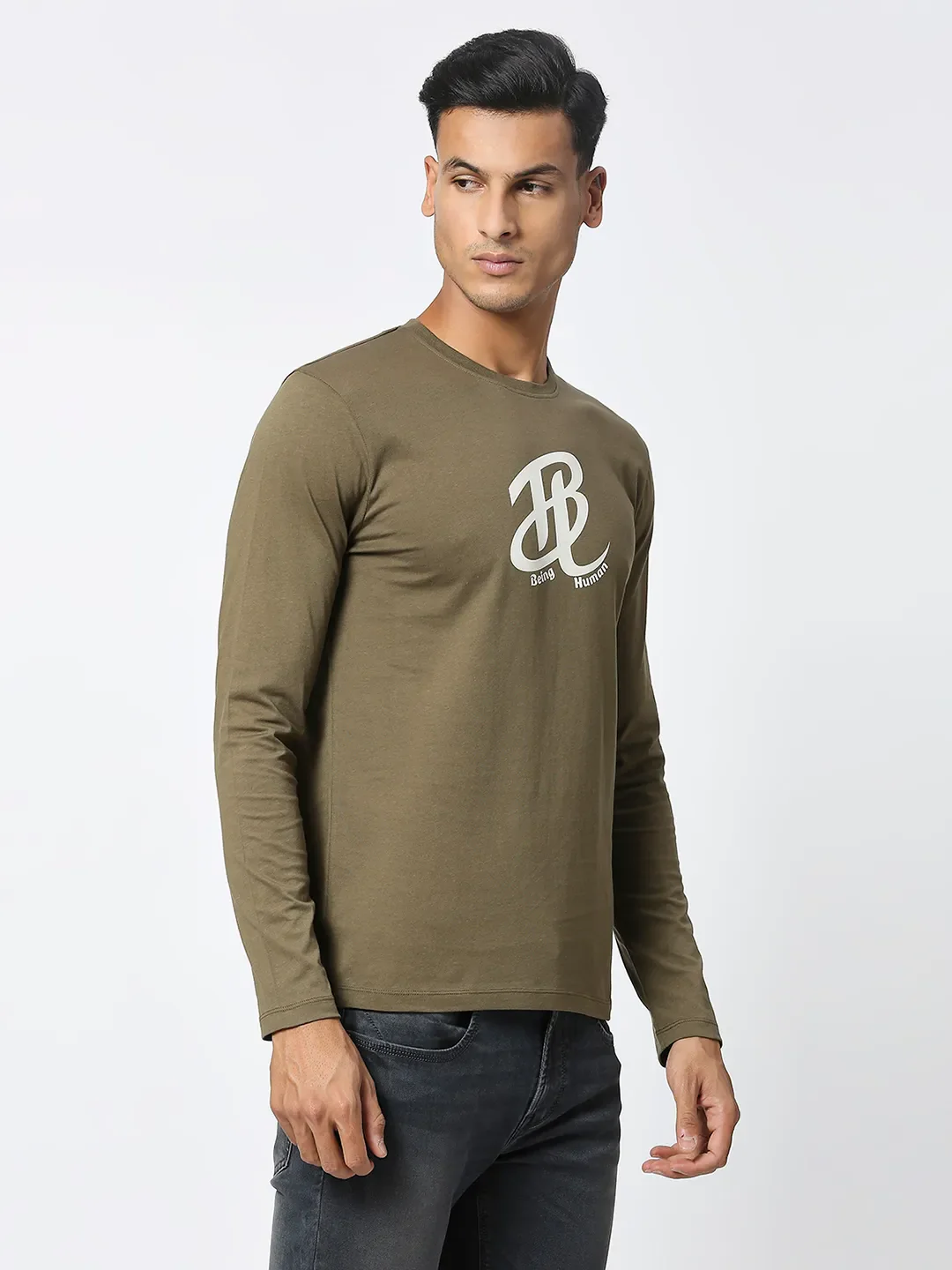 Green Regular Fit Men's Long Sleeves T-Shirt by Being Human Clothing - Image 4
