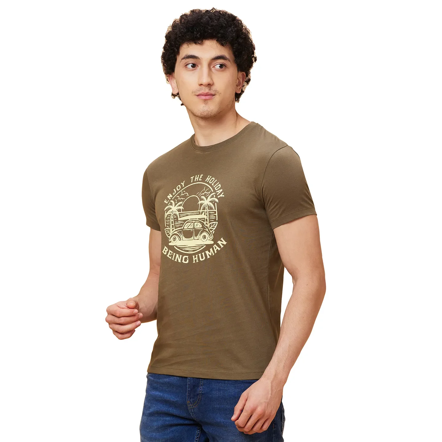Green Regular Fit Men's Short Sleeves T-Shirt by Being Human Clothing - Image 3