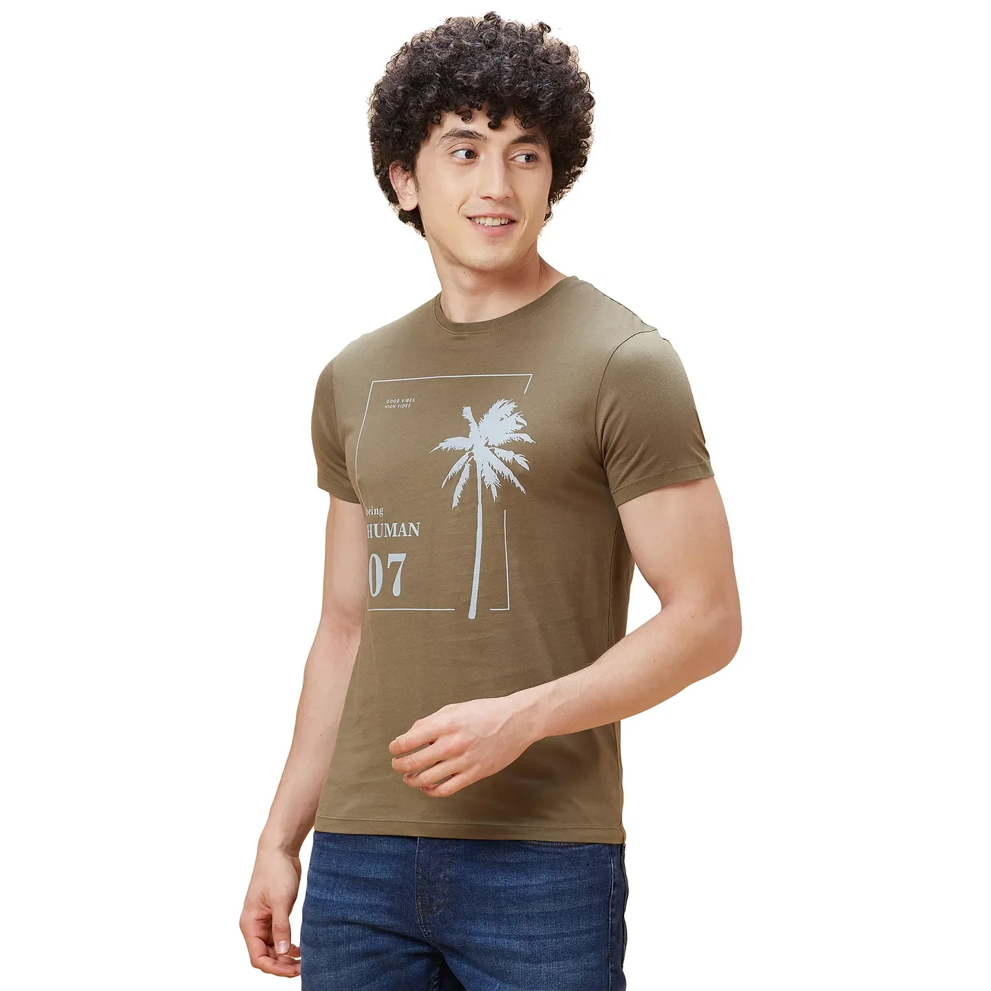 Green Regular Fit Men's Short Sleeves T-Shirt by Being Human Clothing - Image 3