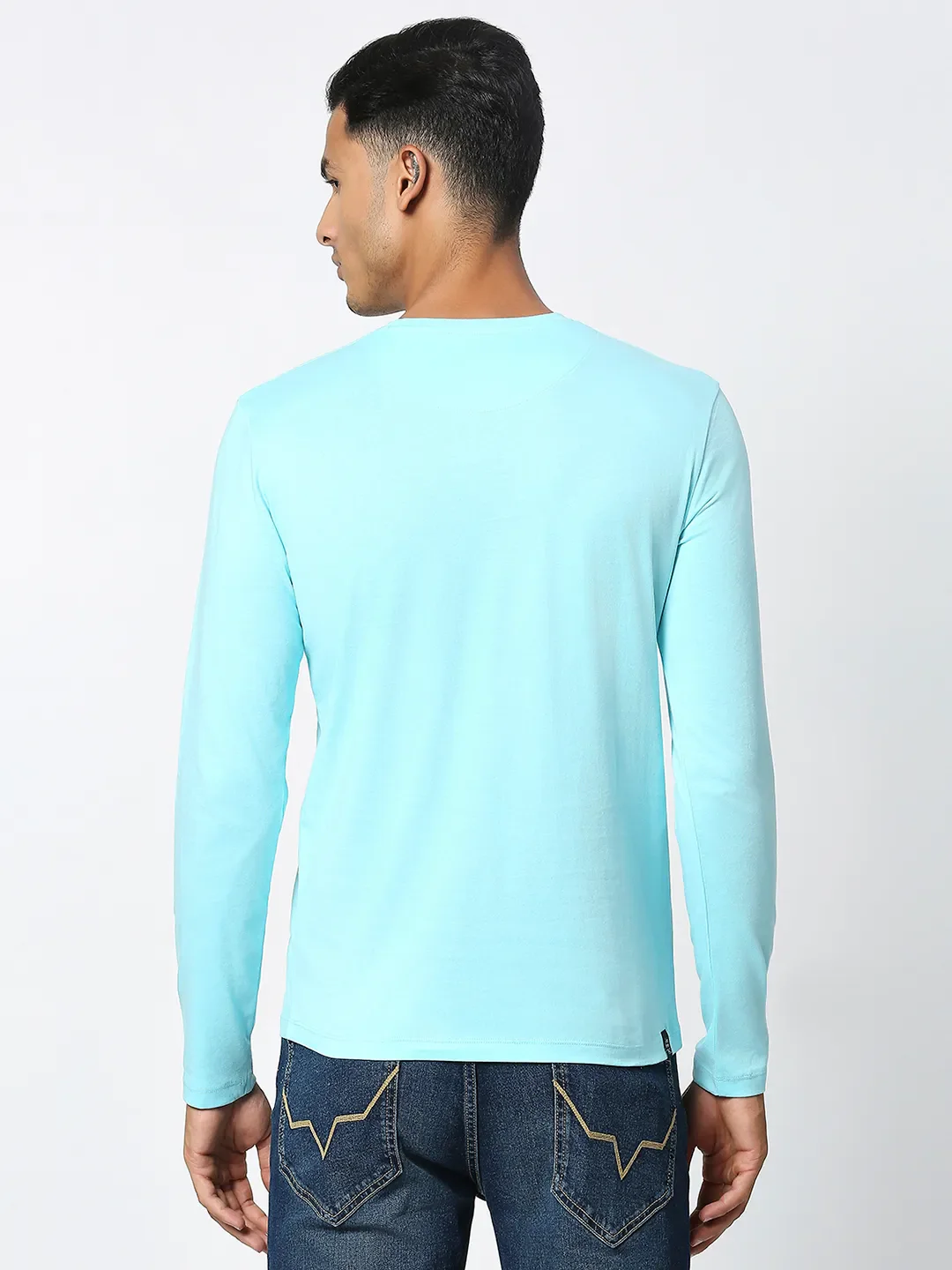 Light Blue Regular Fit Men's Long Sleeves T-Shirt by Being Human Clothing - Image 4