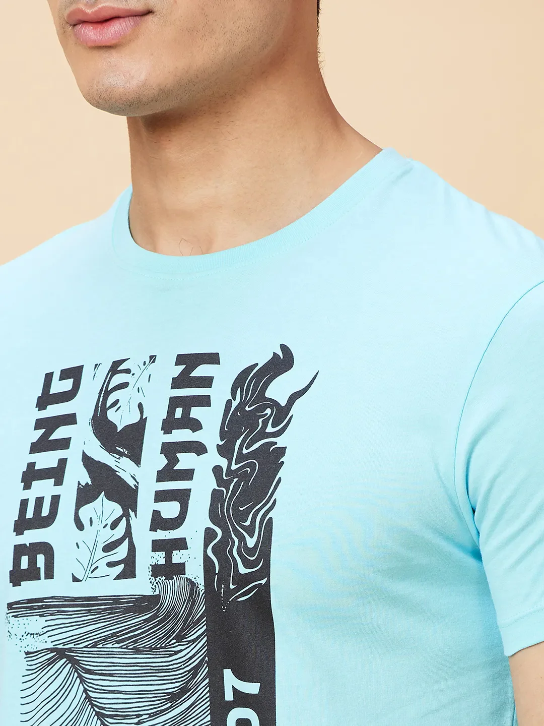 Light Blue Regular Fit Men's Short Sleeves T-Shirt by Being Human Clothing - Image 5