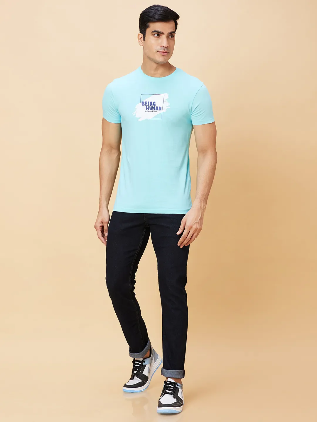 Light Blue Regular Fit Men's Short Sleeves T-Shirt by Being Human Clothing - Image 2