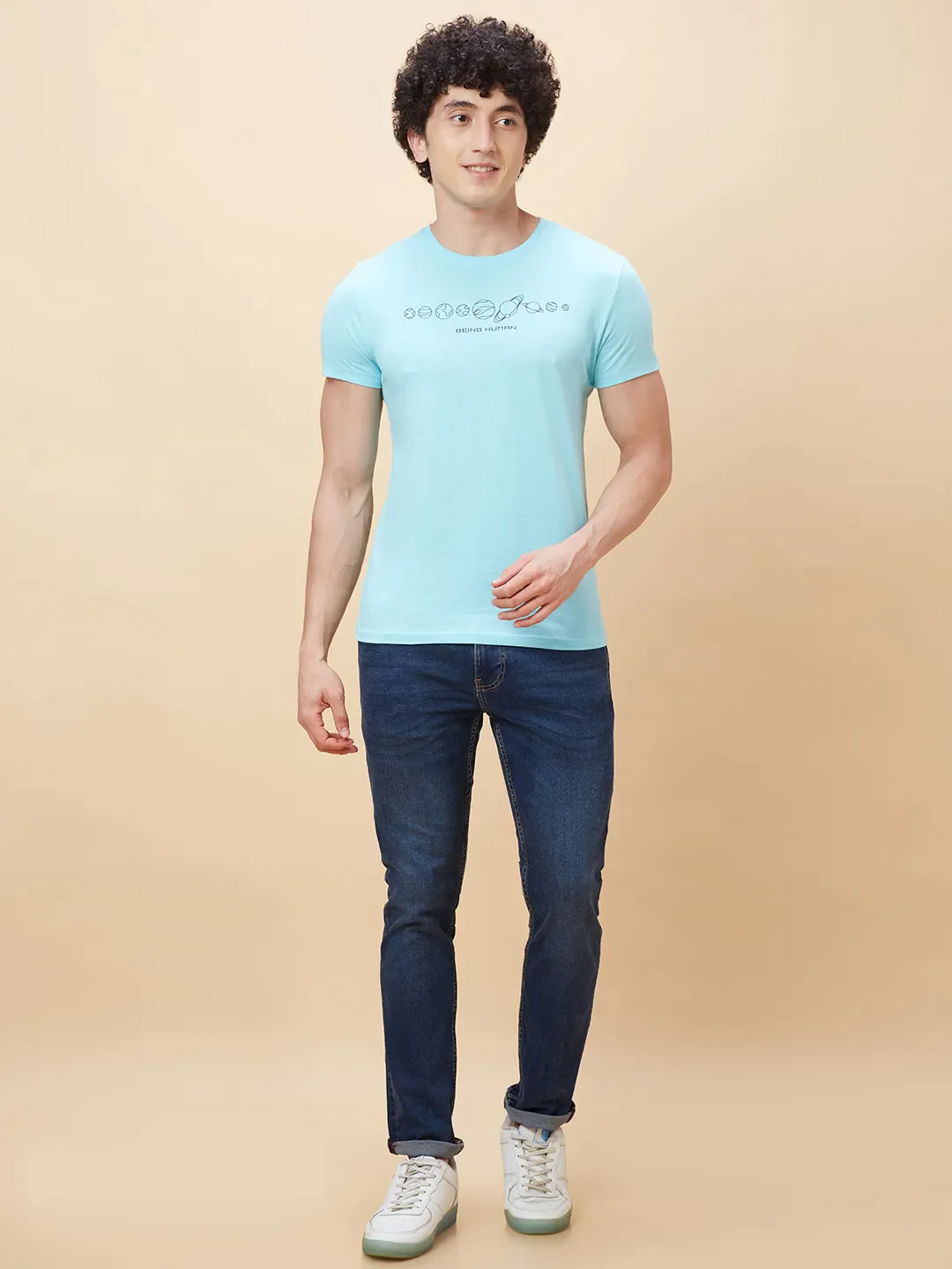 Light Blue Regular Fit Men's Short Sleeves T-Shirt by Being Human Clothing - Image 2