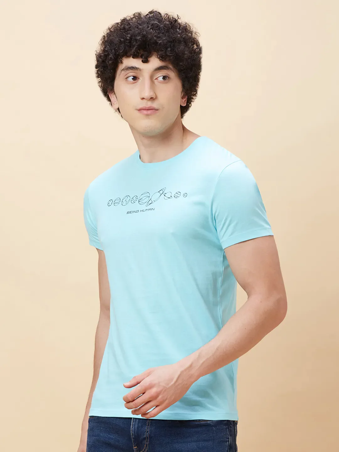Light Blue Regular Fit Men's Short Sleeves T-Shirt by Being Human Clothing - Image 4
