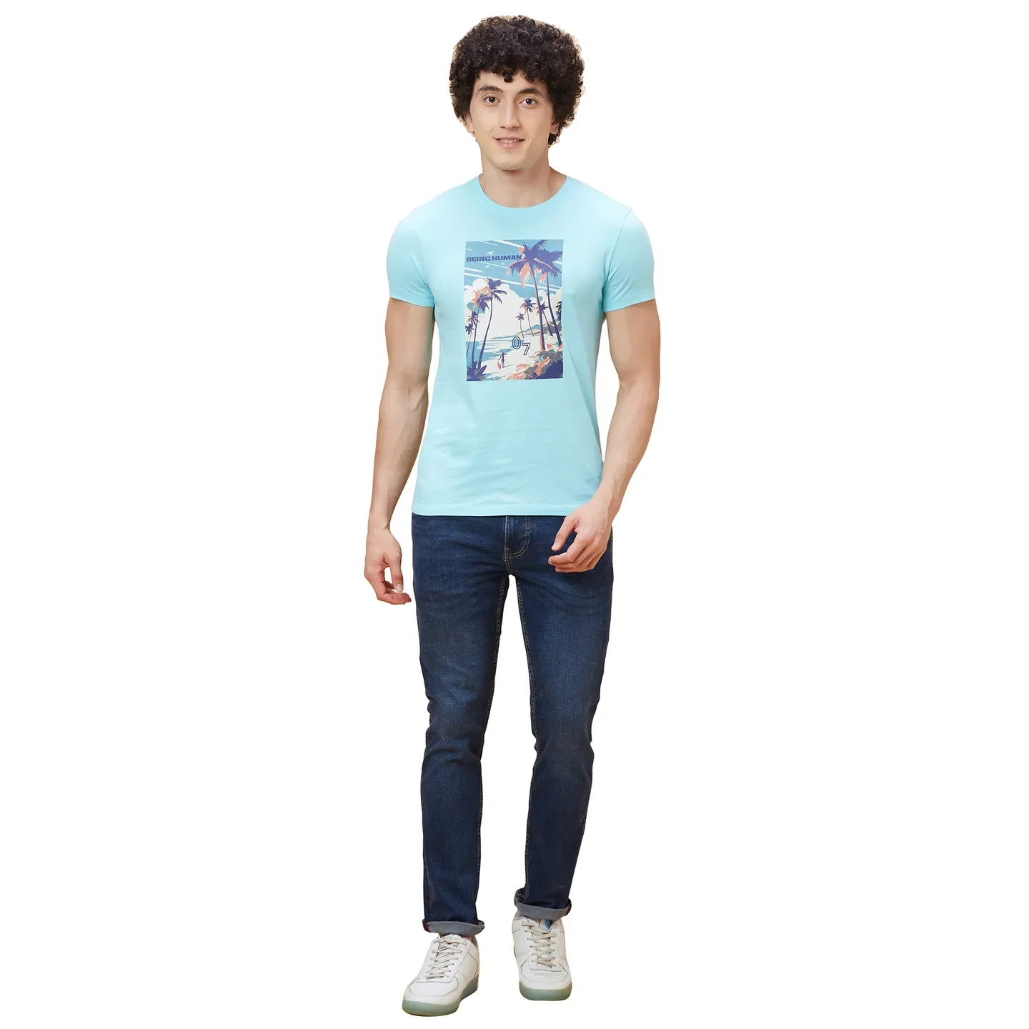 Light Blue Regular Fit Men's Short Sleeves T-Shirt by Being Human Clothing - Image 2