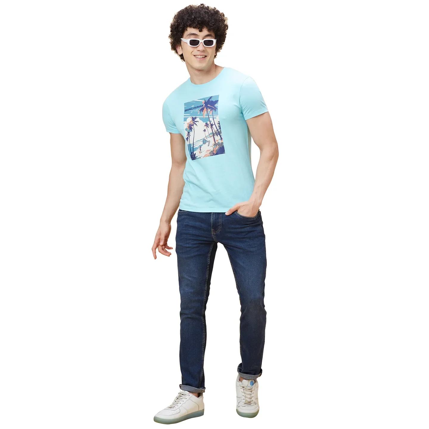 Light Blue Regular Fit Men's Short Sleeves T-Shirt by Being Human Clothing - Image 6