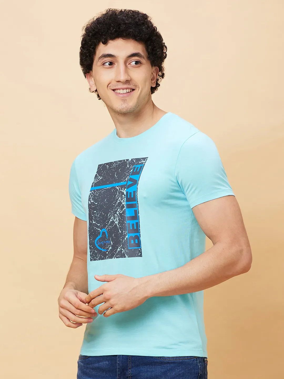 Light Blue Regular Fit Men's Short Sleeves T-Shirt by Being Human Clothing - Image 2