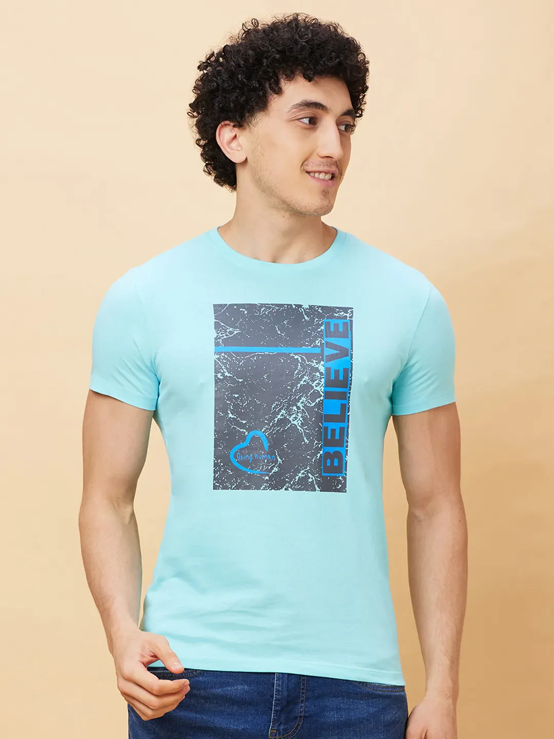 Light Blue Regular Fit Men's Short Sleeves T-Shirt by Being Human Clothing - Image 5