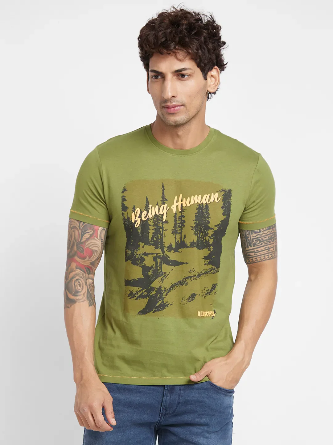 Green Regular Fit Men's Short Sleeves T-Shirt by Being Human Clothing