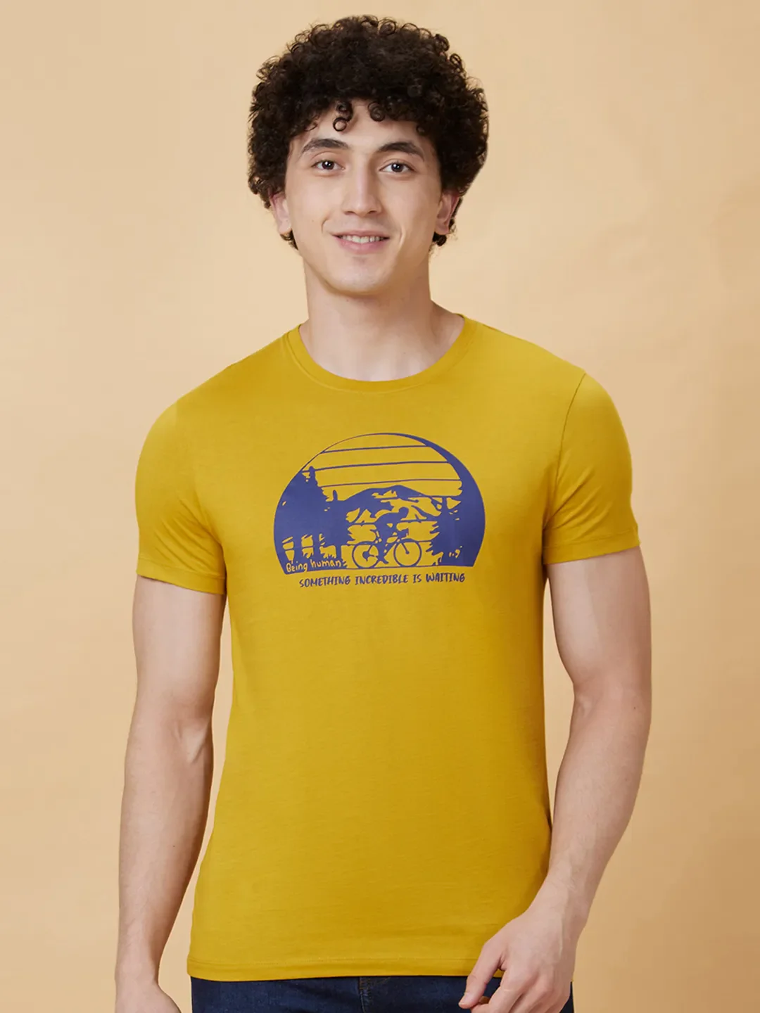 Yellow Regular Fit Men's Short Sleeves T-Shirt by Being Human Clothing - Image 6