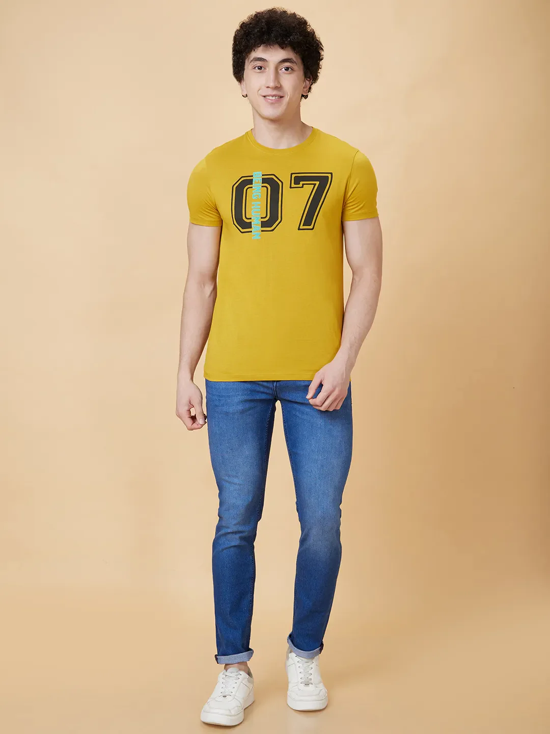 Yellow Regular Fit Men's Short Sleeves T-Shirt by Being Human Clothing