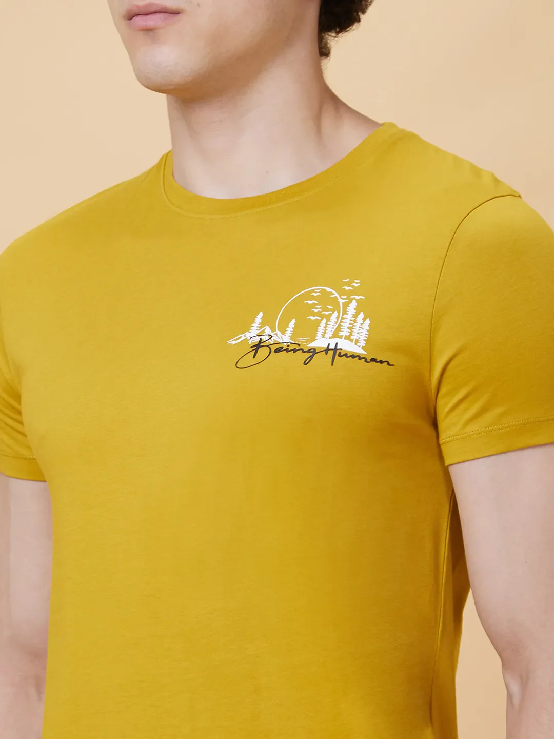 Yellow Regular Fit Men's Short Sleeves T-Shirt by Being Human Clothing - Image 4