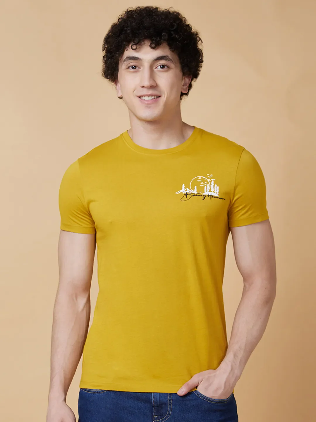 Yellow Regular Fit Men's Short Sleeves T-Shirt by Being Human Clothing - Image 6