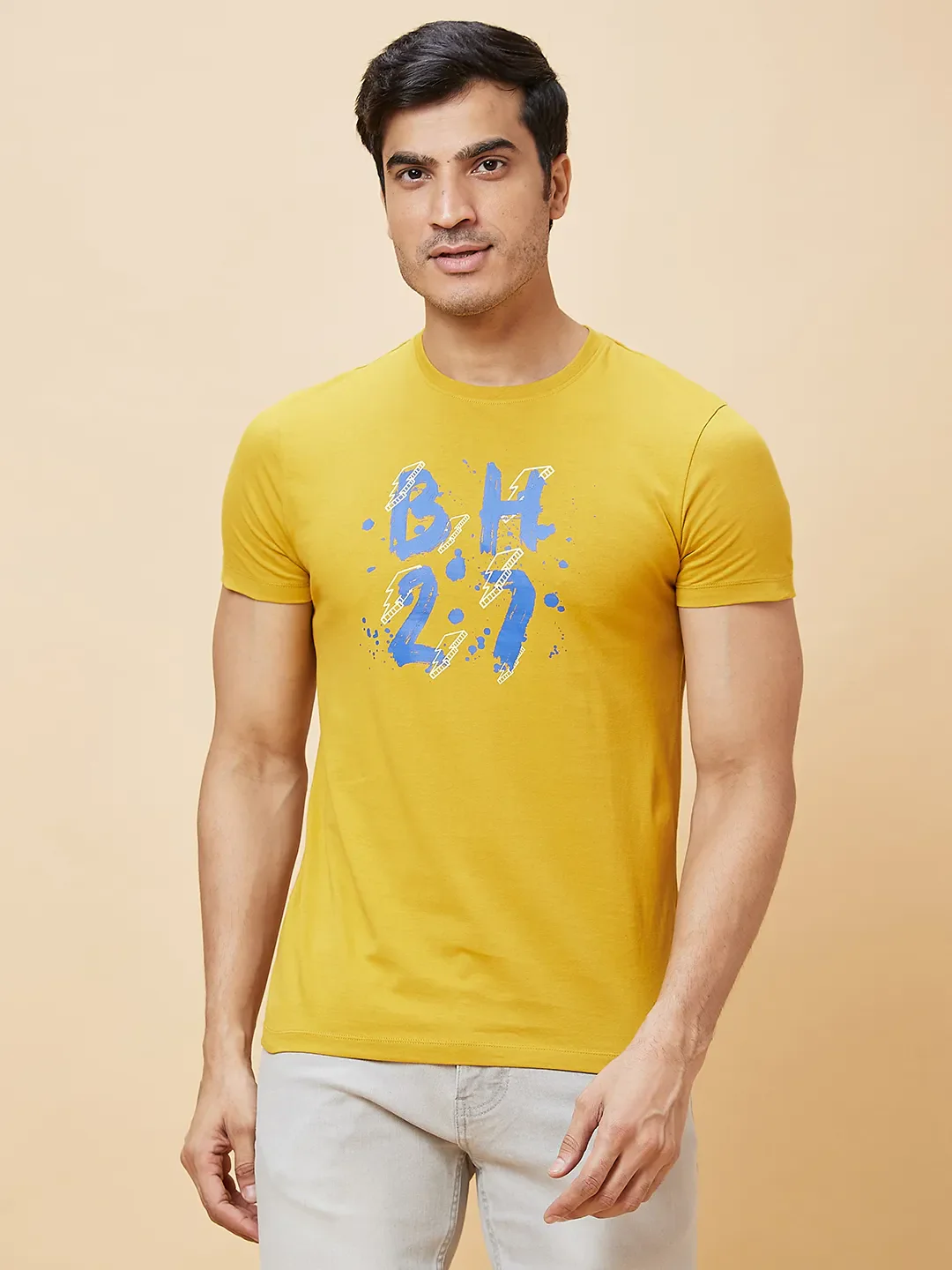Mustard Regular Fit Round Neck Men's T-Shirt by Being Human Clothing - Image 6