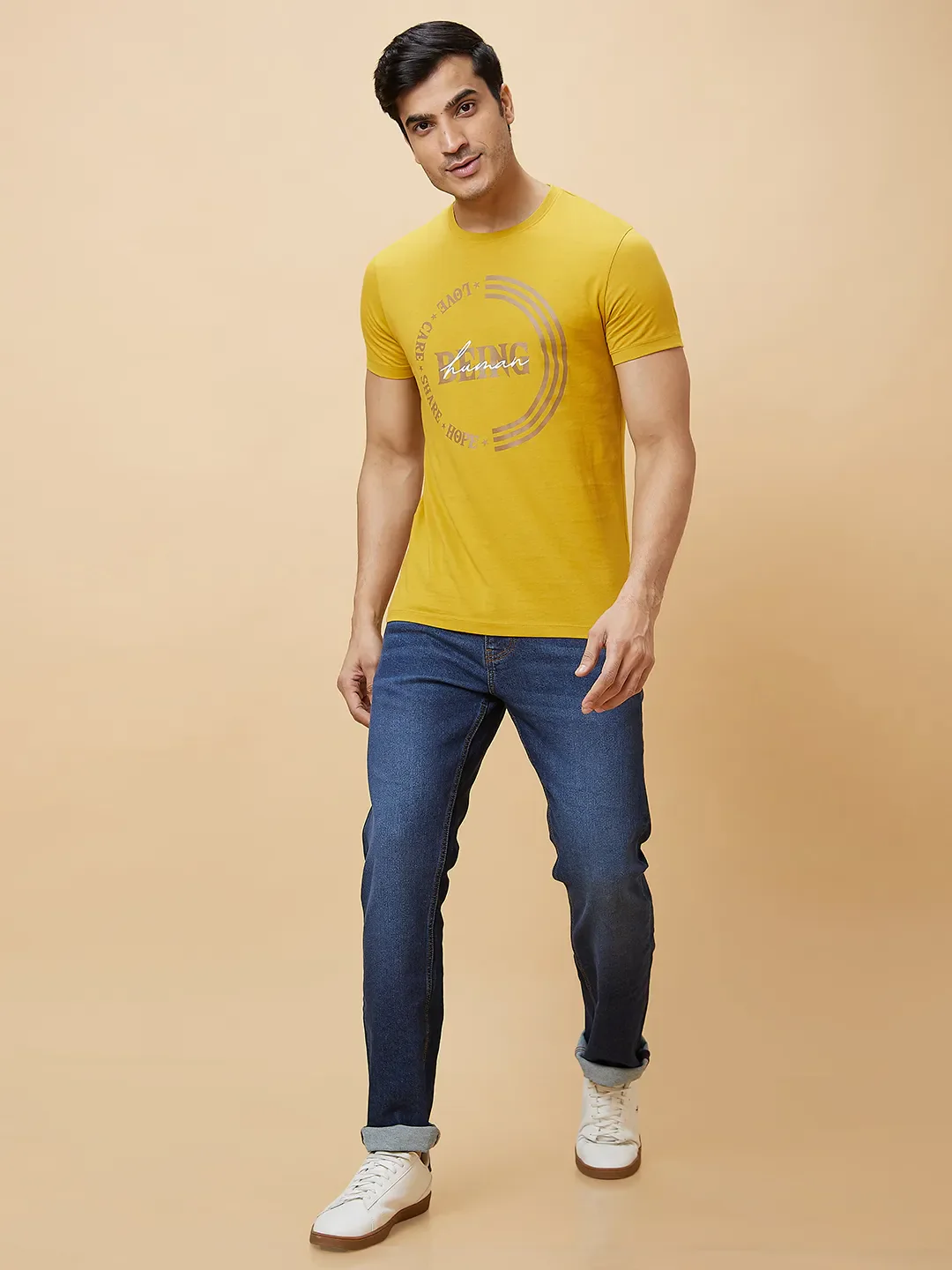 Yellow Regular Fit Men's Short Sleeves T-Shirt by Being Human Clothing