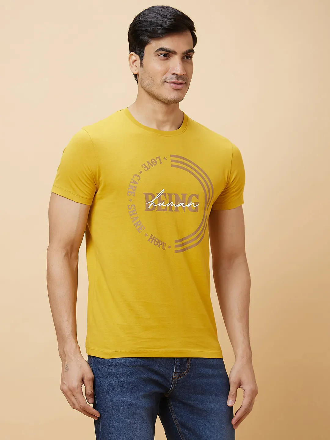 Yellow Regular Fit Men's Short Sleeves T-Shirt by Being Human Clothing - Image 2