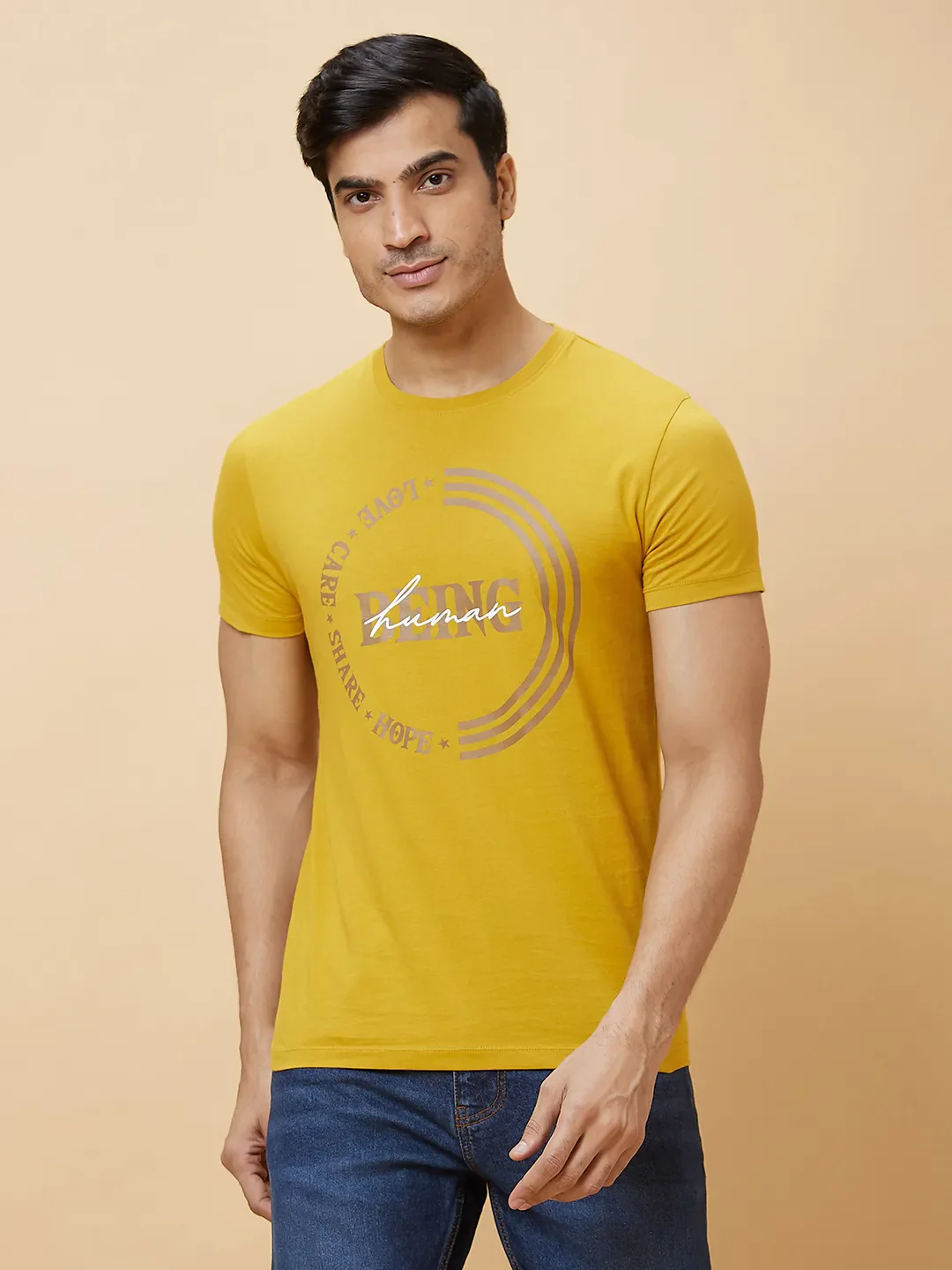 Yellow Regular Fit Men's Short Sleeves T-Shirt by Being Human Clothing - Image 6