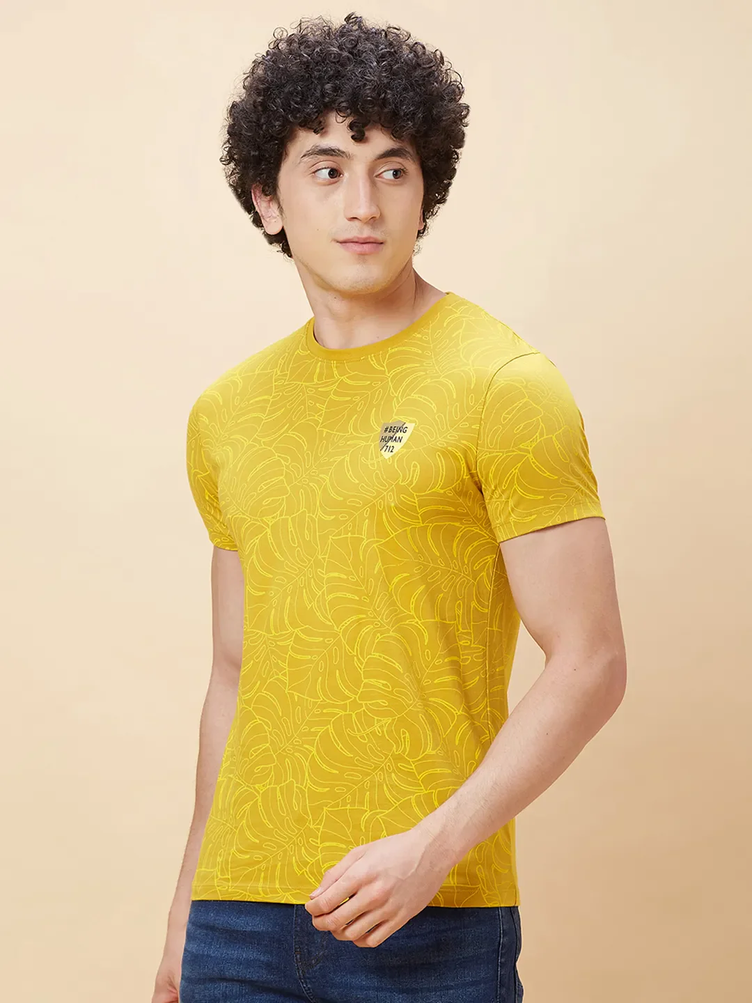 Yellow Regular Fit Men's Short Sleeves T-Shirt by Being Human Clothing - Image 4