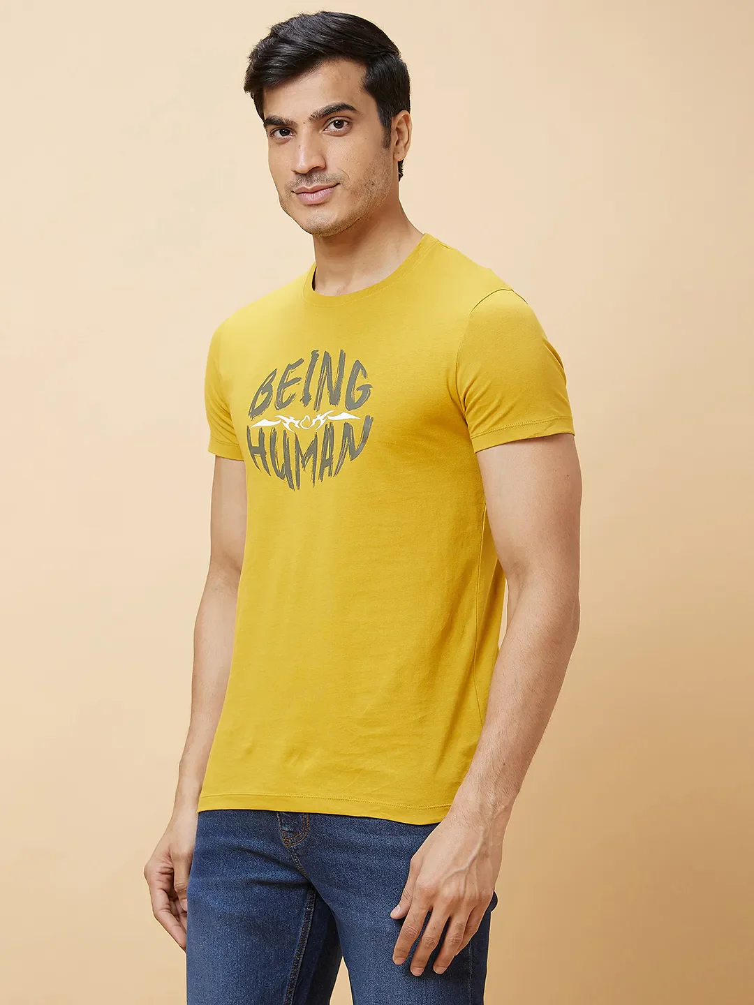 Yellow Regular Fit Men's Short Sleeves T-Shirt by Being Human Clothing - Image 2