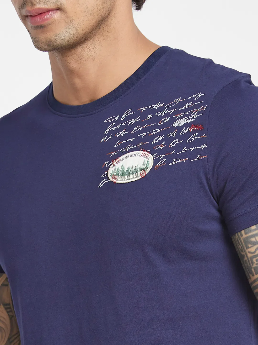 Navy Regular Fit Round Neck Men's T-Shirt by Being Human Clothing - Image 5
