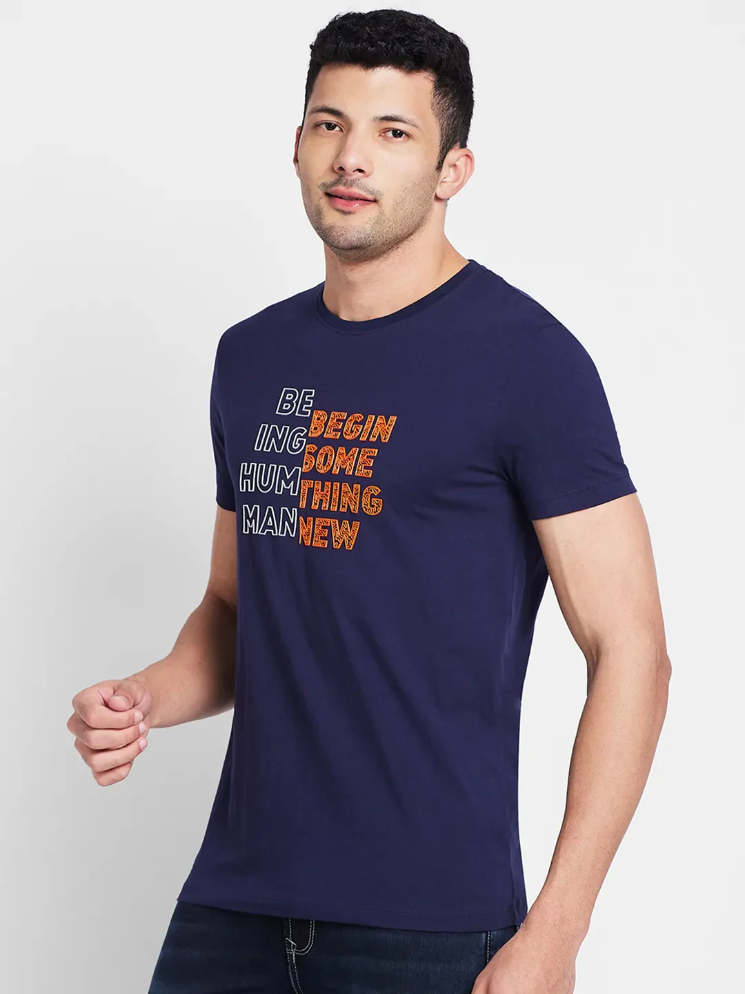Navy Regular Fit Round Neck Men's T-Shirt by Being Human Clothing - Image 4