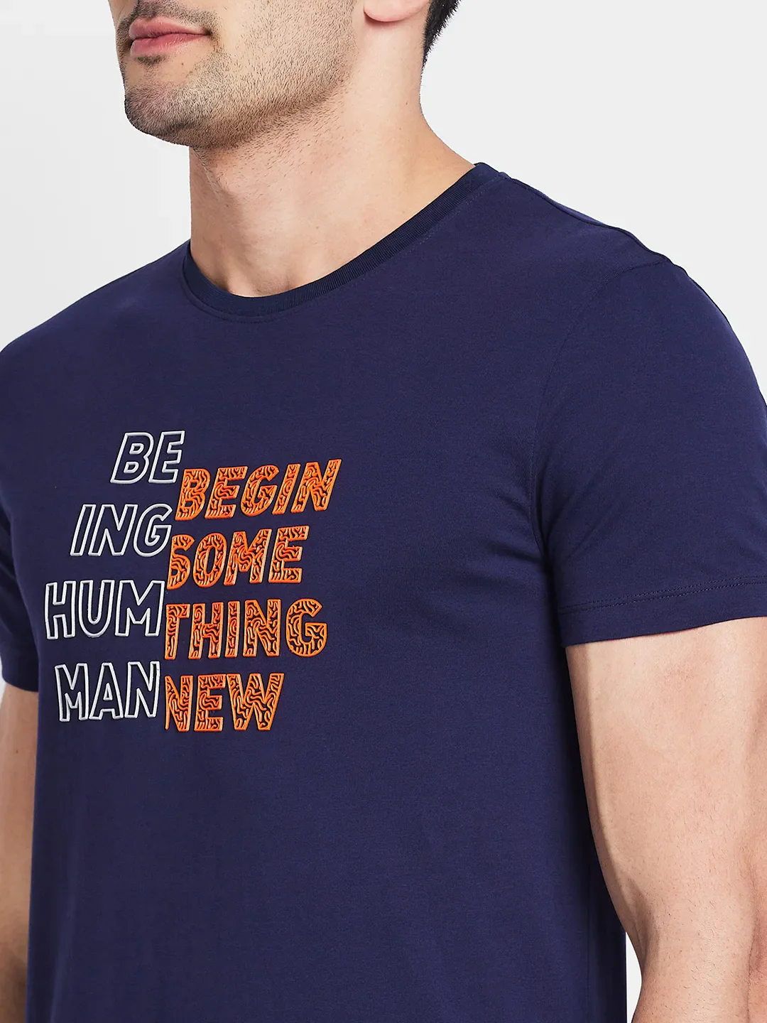 Navy Regular Fit Round Neck Men's T-Shirt by Being Human Clothing - Image 5