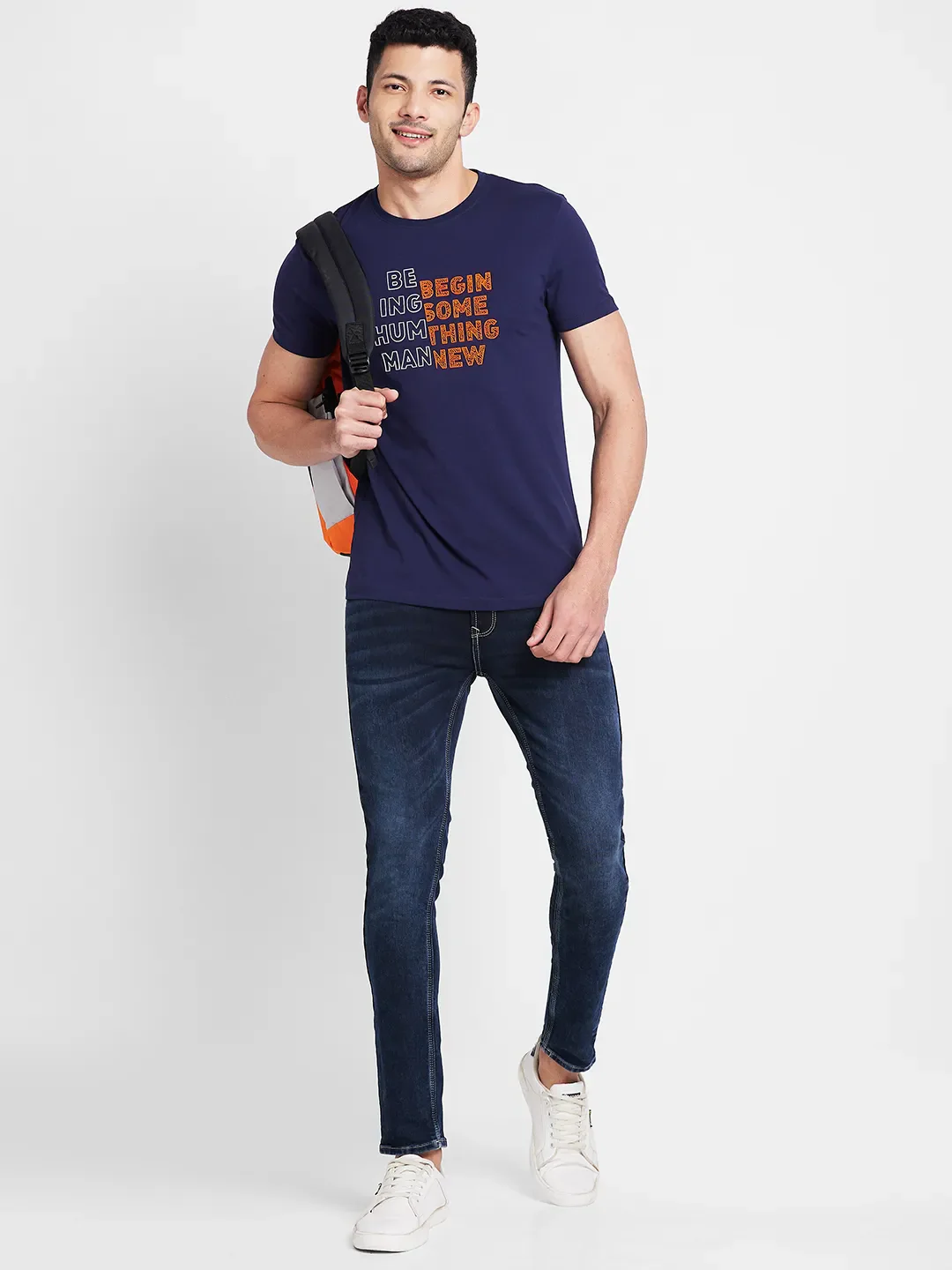 Navy Regular Fit Round Neck Men's T-Shirt by Being Human Clothing - Image 6