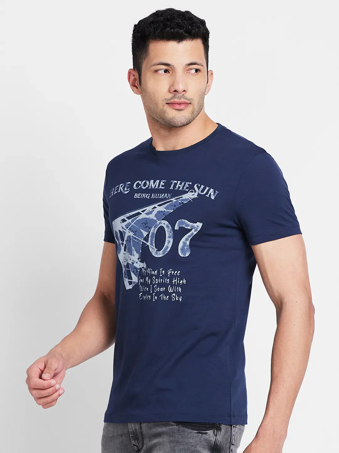 Navy Regular Fit Round Neck Men's T-Shirt by Being Human Clothing - Image 4