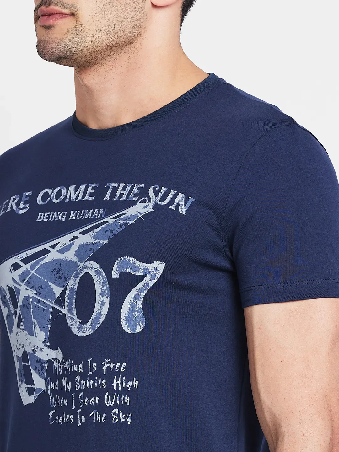 Navy Regular Fit Round Neck Men's T-Shirt by Being Human Clothing - Image 5